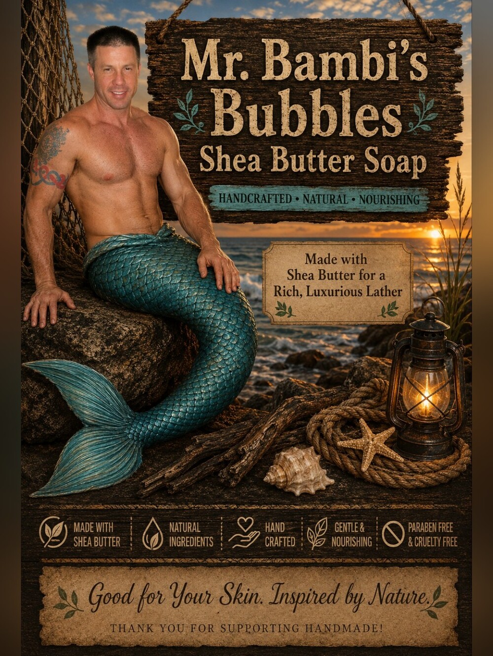 Hand Crafted Mr.Bambisbubbles 4oz Bar Shea Butter Soap Assorted Scents